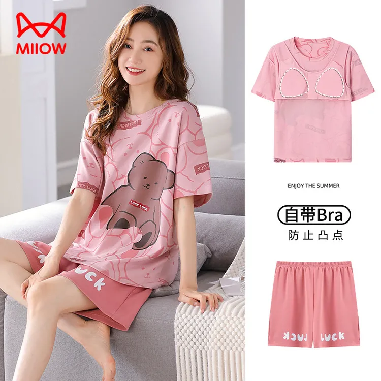 猫人尤莱特睡衣女夏季短袖短裤纯棉卡通ins风大码休闲家居服套装