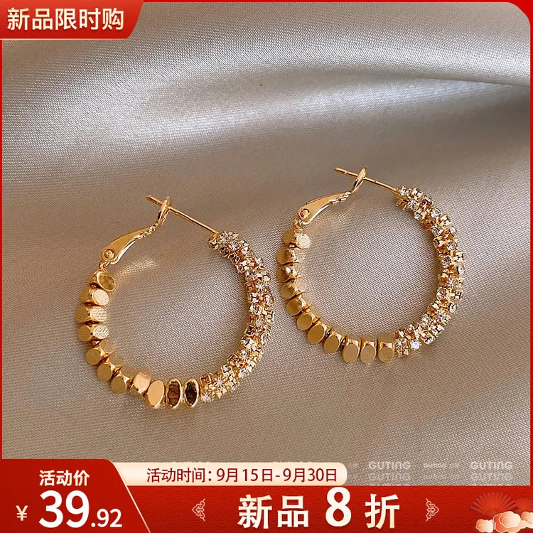 铜合金合成锆石耳饰 13584圆形耳环手工闪锆圈百搭轻奢高级耳圈