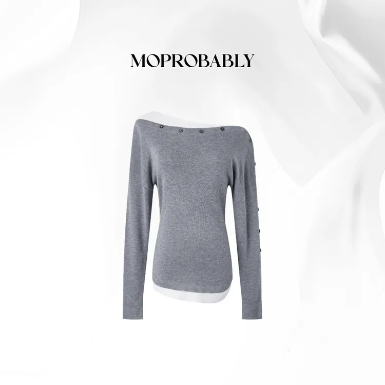 Moprobably贝贝「撞彩」辣妹时尚假两件撞色百搭长袖T恤L5376137