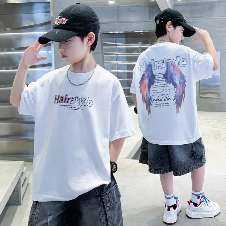 男童t恤短袖夏装中大童6-12岁10-15岁潮款韩高级感初中生男孩上衣