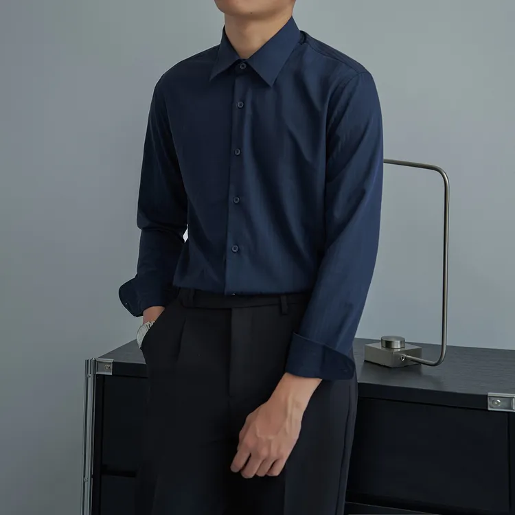 秋季新款蓝色衬衫男长袖修身韩版休闲商务正装职业男士衬衫免熨烫