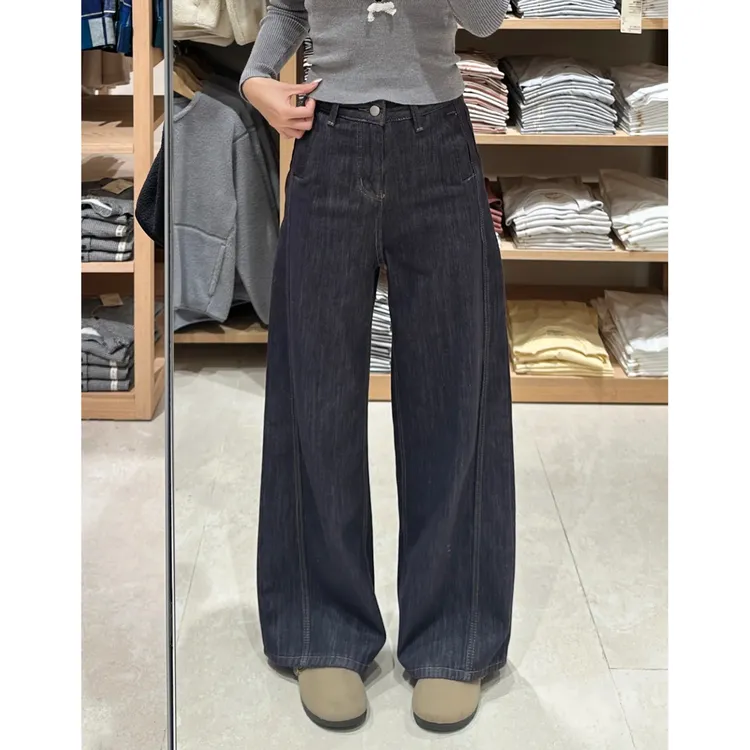 黑金美式高腰阔腿牛仔裤女秋冬新款宽松显瘦梨形身材通勤直筒裤子