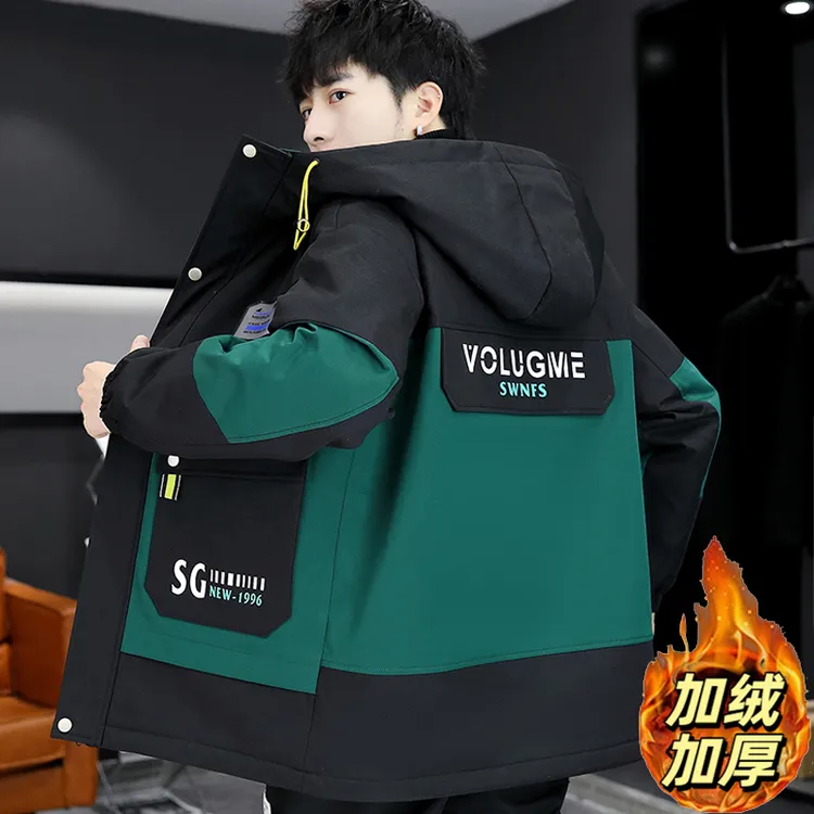 加绒加厚外套男冬季25新款百搭学院风夹克百搭学生青少年棉衣男装