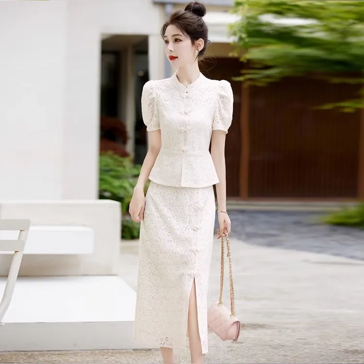 FAV MARTHA改良旗袍连衣裙女2025夏新款高级感新中式辣妹蕾丝开叉