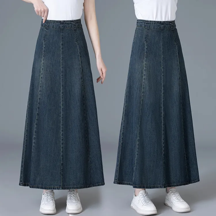 时尚百搭长裙女2025夏季新款洋气半身裙高腰显瘦中长款牛仔A字裙