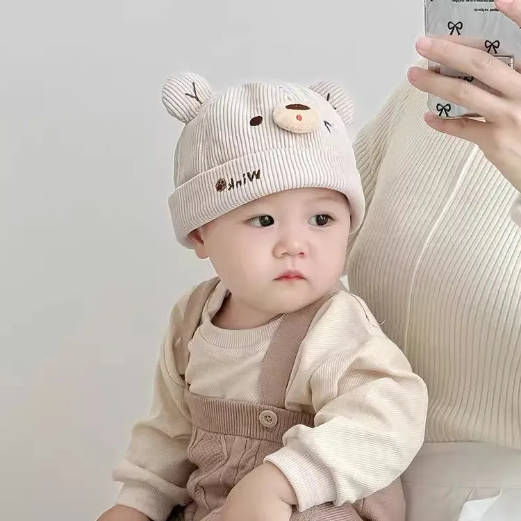 婴儿帽子秋冬款韩版超萌小熊幼儿男童地主帽春秋男孩女宝宝瓜皮帽