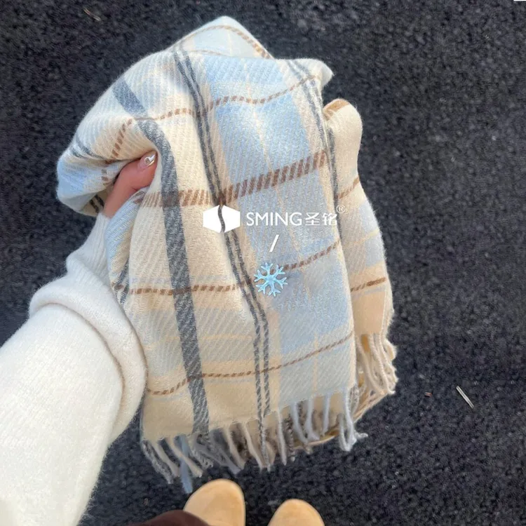 韩系氛围感格子围巾男女秋冬加厚保暖护颈情侣百搭学院风jk围脖