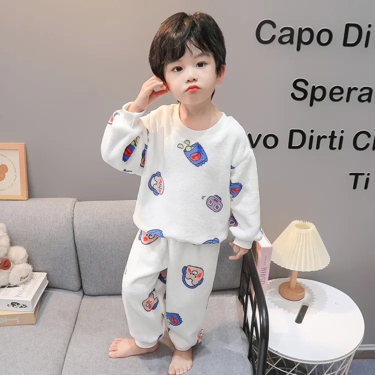 男童珊瑚绒睡衣秋冬款2025新款男孩宝宝法兰绒冬季加厚儿童家居服