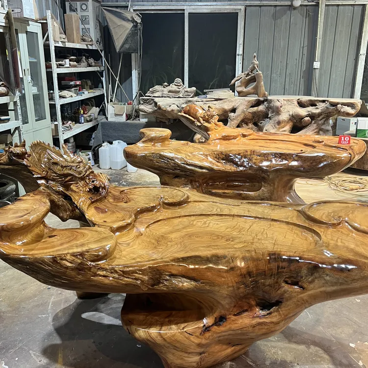 艺术根雕茶桌茶台整木独特精品高货精雕龙鱼收款长 210 厘米