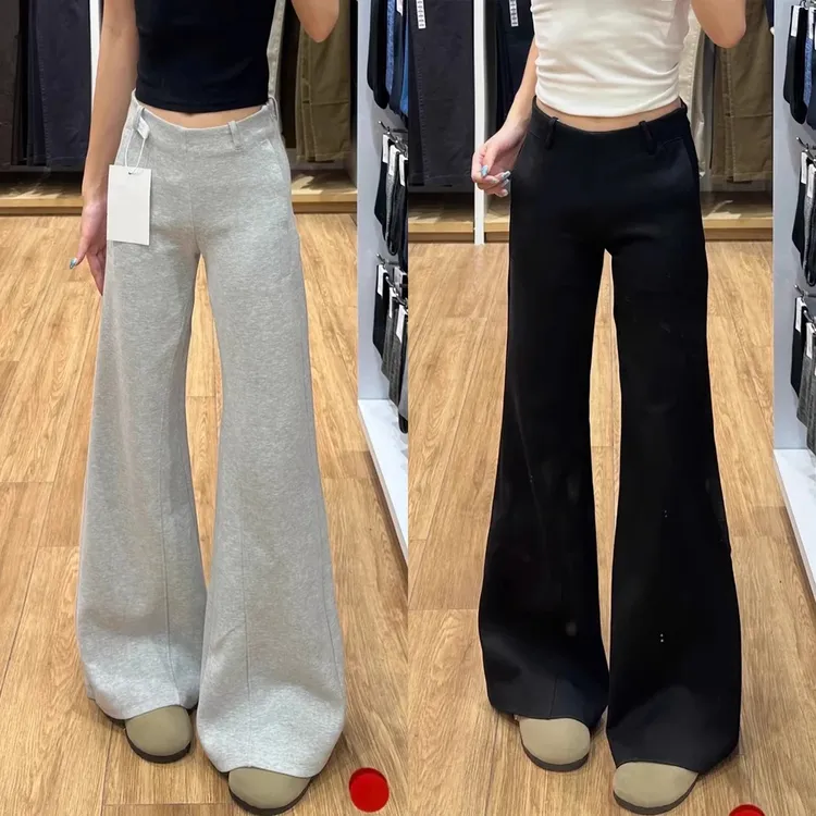 灰色低腰微喇叭卫裤女秋季2025新款设计感休闲马蹄直筒运动拖地裤