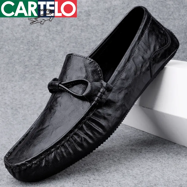 CARTELO/卡帝乐鳄鱼男士真皮豆豆鞋软底商务一脚蹬真皮男鞋MT