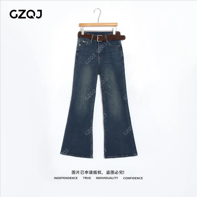 老琴私服【蔚蓝漫漪】琥珀流光风时尚高腰加绒喇叭牛仔裤女冬 24981
