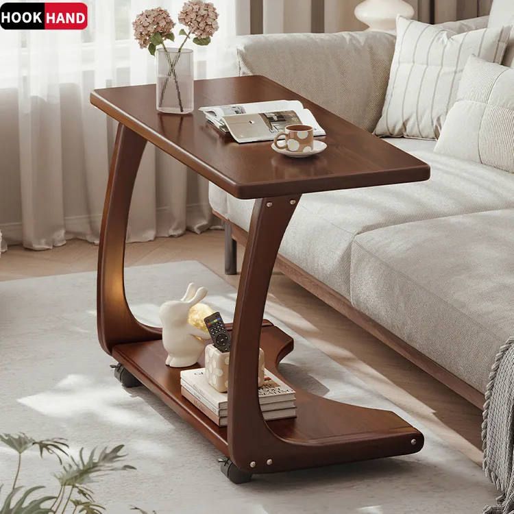 实木沙发边几可移动床头桌子带轮侧边柜家用客厅小户型C型小茶几