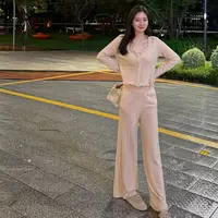 Tsuen荃壹“夜屿”百分百山羊绒柔软针织舒适秋季休闲上衣+裤子套装