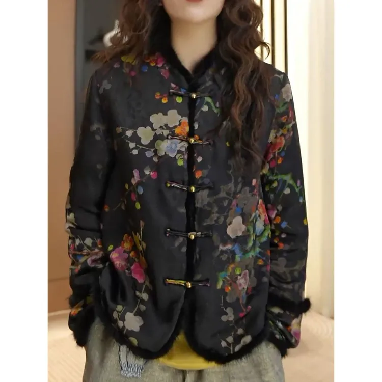 新中式复古国风高档印花棉服女2025冬季新款时尚洋气百搭保暖外套