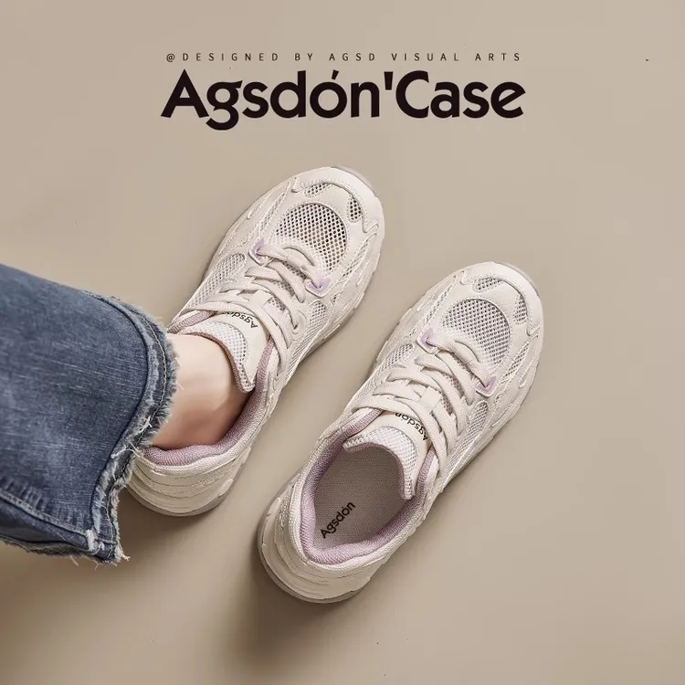 /奥古狮登网面透气老爹鞋女2025新款夏季紫色薄款跑步运动鞋爆款Q