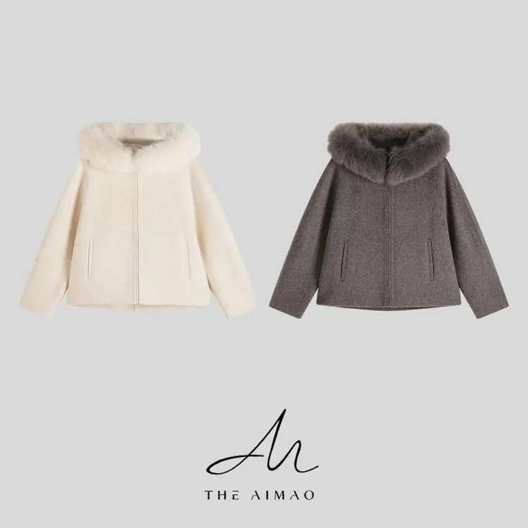 【THE AIMAO】“凛冬恋歌”羊驼绵羊毛狐狸毛领连帽毛呢外套XYX83100