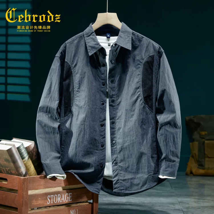 法国Cebrodz高端日系复古肌理感宽松长袖美式男士户外休闲衬衫男