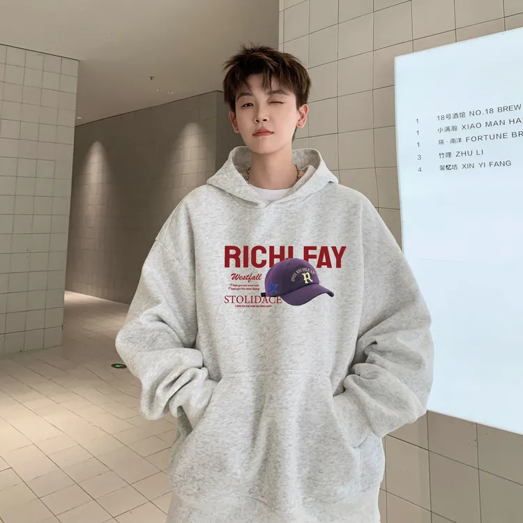 霄桂姿 oversize重磅连帽卫衣男士秋冬青少年美式宽松男款上衣服