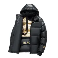 新款黑金棉服情侣款冬季加厚棉衣连帽保暖潮流纯色男女外套9956