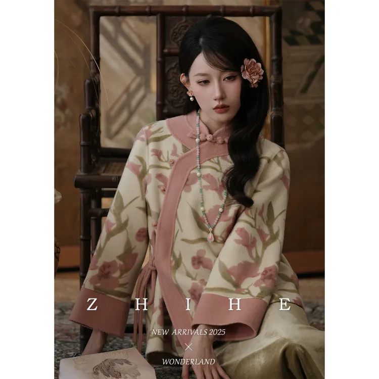 无艳一禾【花间意】手工坊-100绵羊毛印花双面呢大衣+半裙