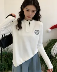 【26001】冬季新款拼接半开领长袖可爱风修身型T恤半高领显瘦小众