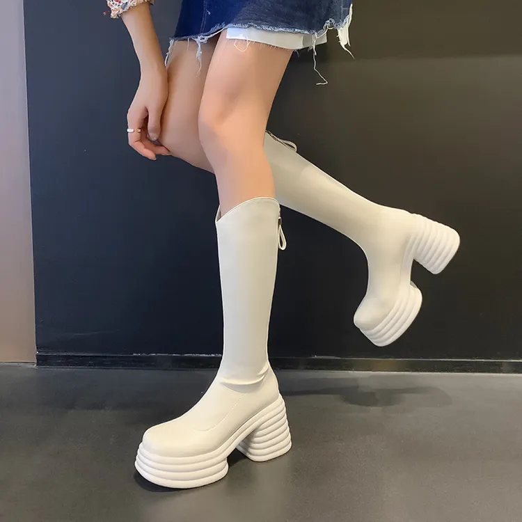 超高跟小个子增高骑士靴女秋冬不过膝长靴防水台瘦瘦腿包腿高筒靴
