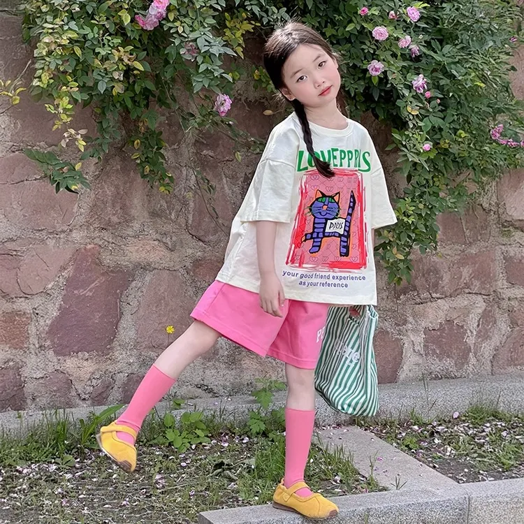 女童短袖短裤套装夏季2025新款儿童韩版休闲夏日穿搭女孩洋气夏装