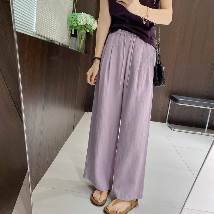 IMFLY金小金自制女装 亚麻休闲裤DYK2701夏日垂顺凉感阔腿裤子女