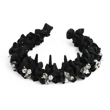 新款小蛮腰蓬松复古碎发发箍镶钻黑色网红宽边成人头箍带齿头饰