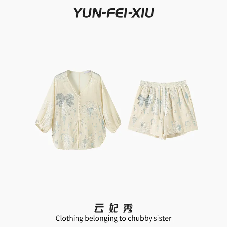 云妃秀大码女装套装时尚宽松显瘦胖妹妹上衣裤子两件套夏2089AB