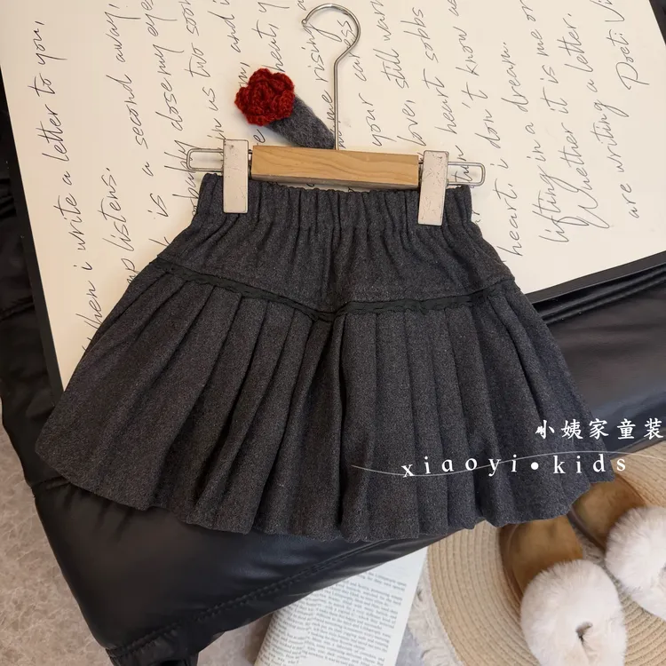 女童毛呢裙子2025冬装新款女宝宝洋气百搭半身裙jk裙公主裙