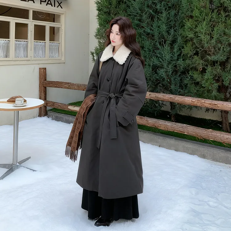 羽绒服风衣女2025冬季新款收腰保暖加厚中长款大衣鹅绒外套