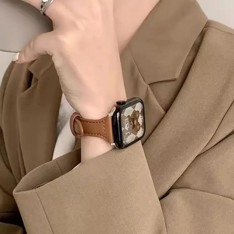 适用苹果手表s10小蛮腰真皮表带applewatchs9/8表带高级感女夏天