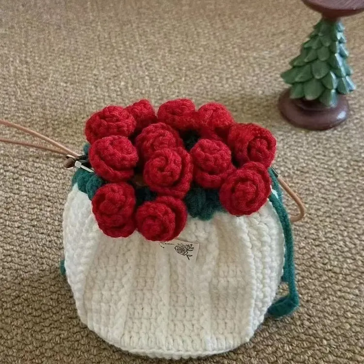 【艺凡】玫瑰花包包手工diy毛线玫瑰花束包材料包创意520情人节礼物