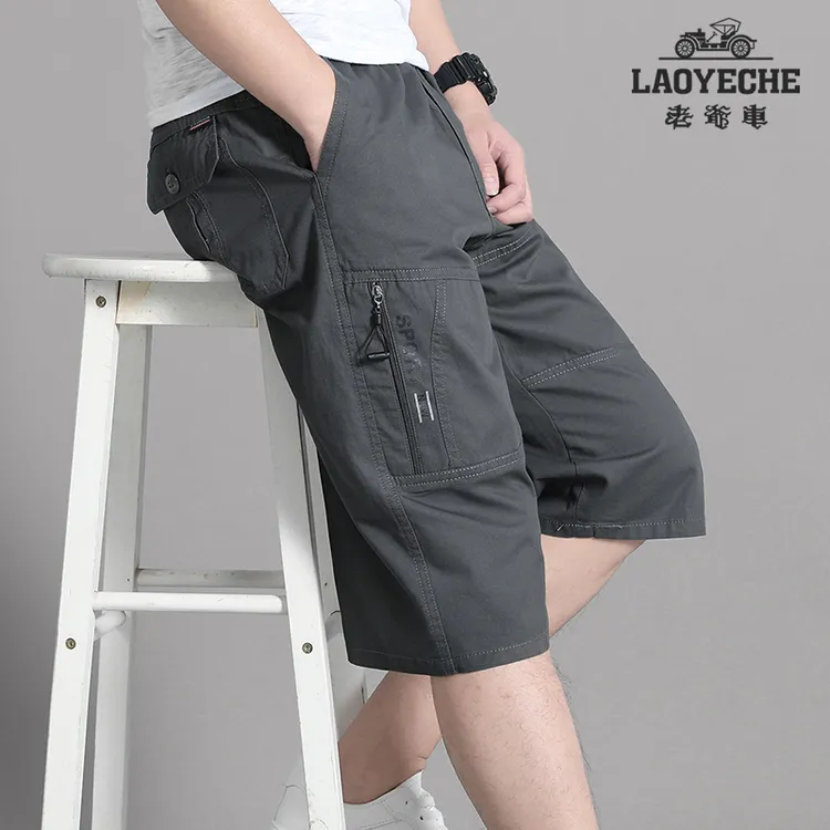 老爷车夏季男士七分裤爸爸纯棉短裤中老年休闲中裤大裤衩工装裤男