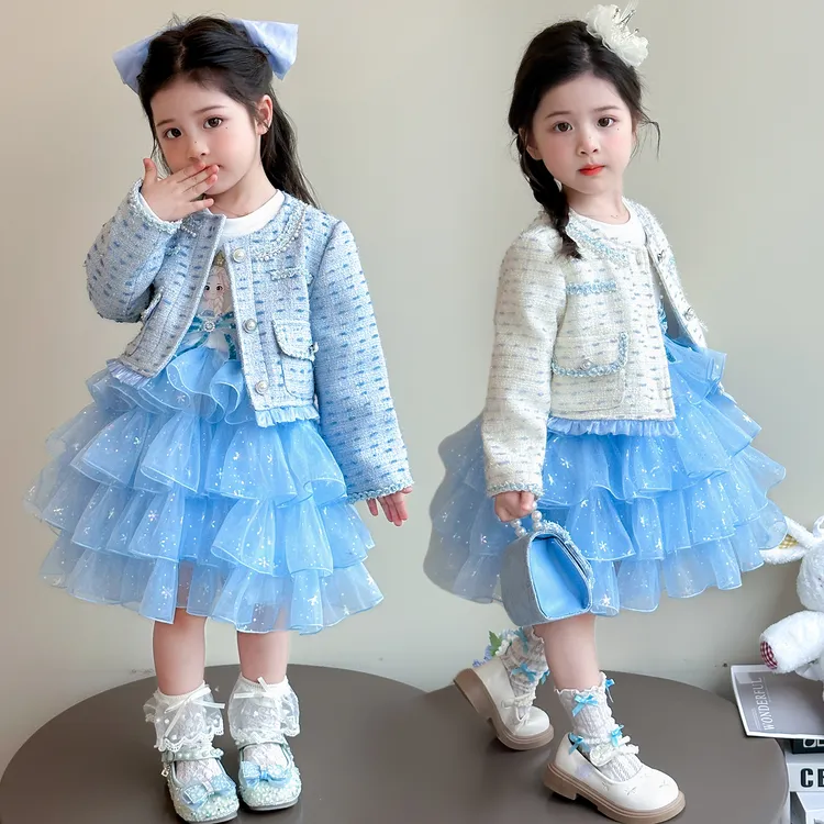 女童小香风套装2025新款儿童春秋装潮款洋气宝宝秋季蛋糕裙两件套