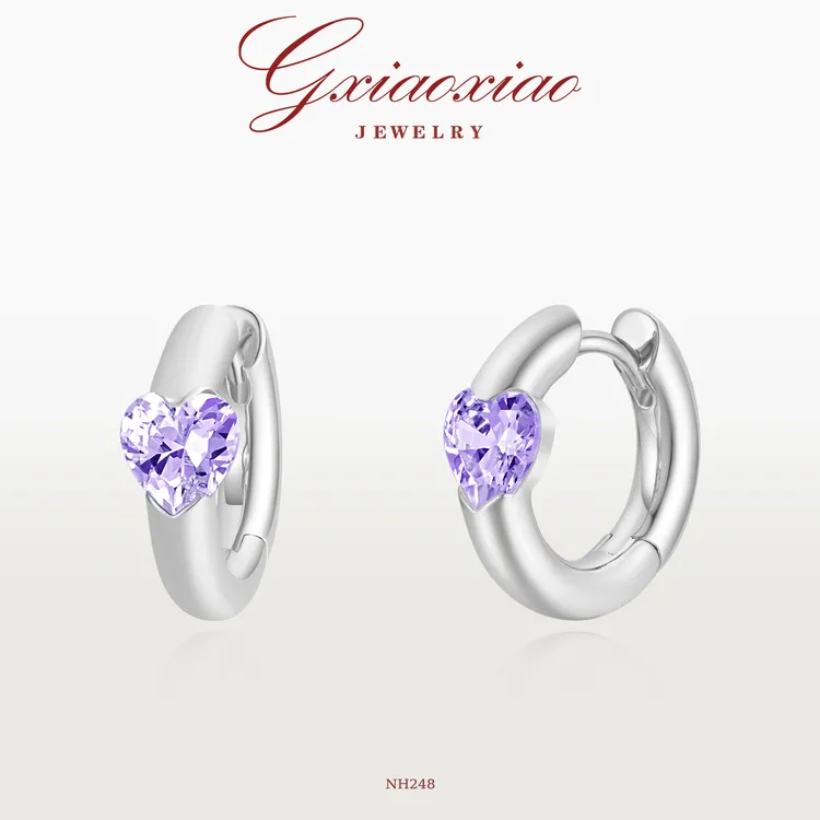 G XIAOXIAO 镀K金 时尚气质高级百搭紫色爱心圈圈耳环NH248