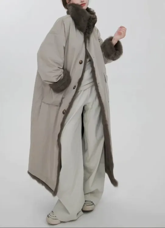 2025新款宽松皮草长款派克服女款爆款羊毛领9093女款双面穿兔毛外