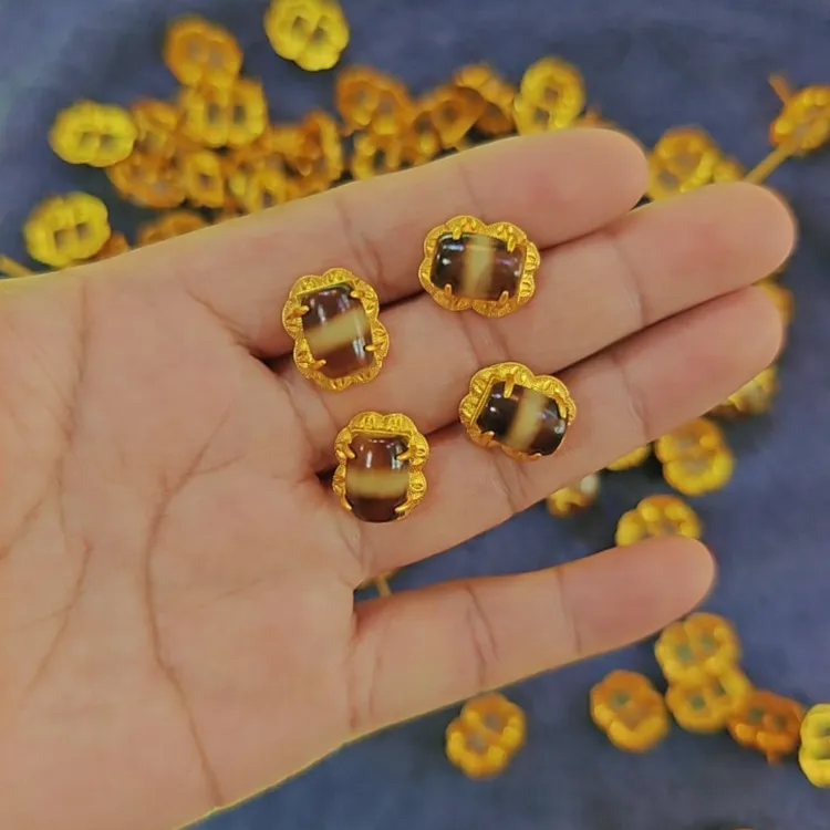 纯铜合成锆石莫桑石耳饰 耳饰复古古法精致
