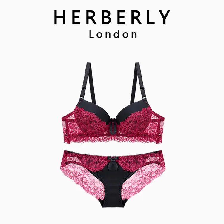英国 HERBERLY 诱惑性感蕾丝聚拢内衣女立体调整型纯欲文胸套装