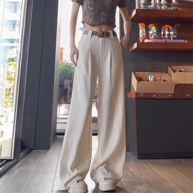 大码胖mm高级感垂感阔腿西装裤子女2025秋冬新款显瘦小个子休闲裤