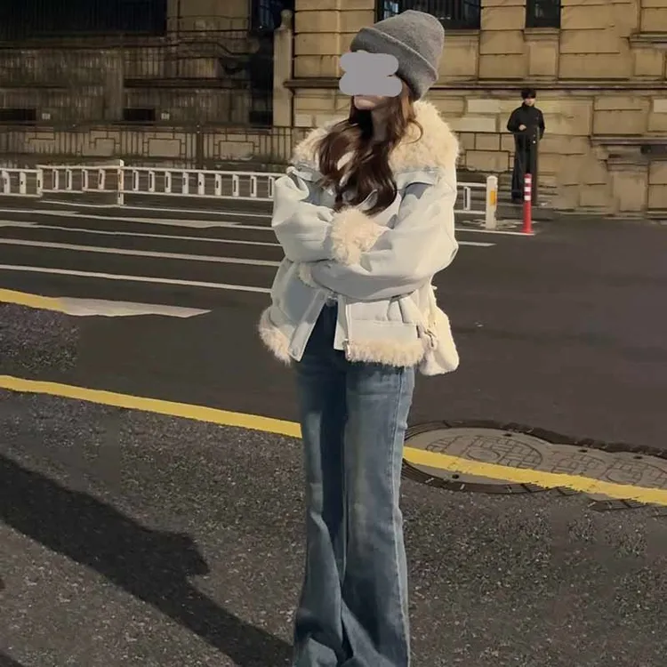 小个子短款仿羊羔毛外套女2026冬季新款毛毛夹克上衣