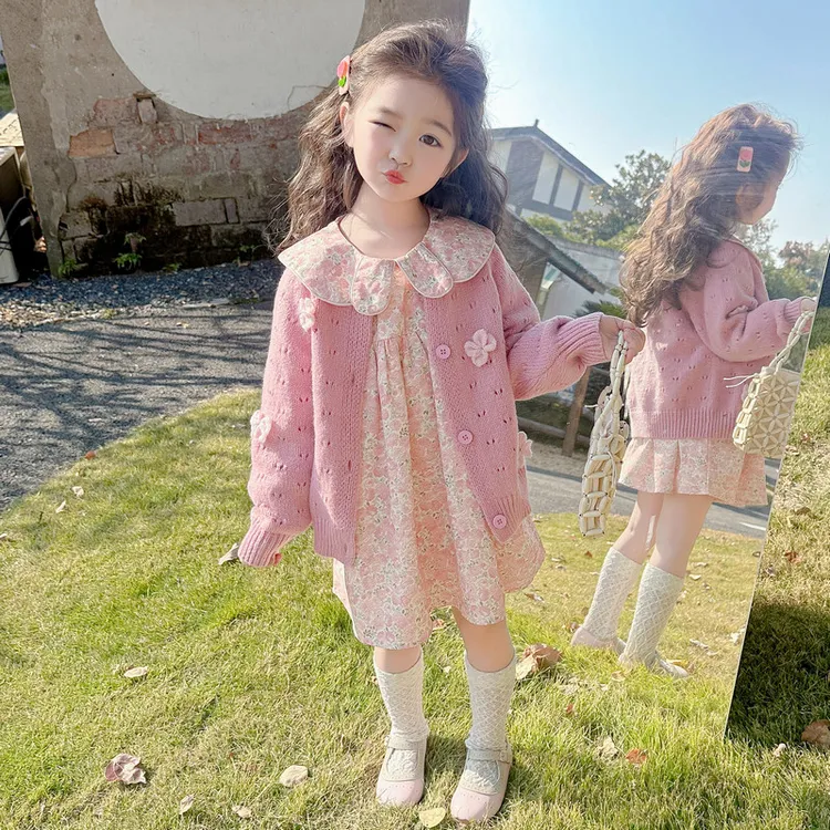 女宝宝碎花裙子洋气春秋季女童长袖公主连衣裙2025新款韩版流光风