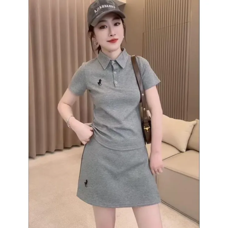 休闲运动套装显瘦运动polo衫短裤裙两件套洋气大码休闲韩版夏装