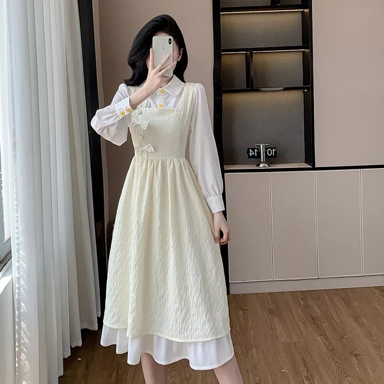 学院风少女长袖连衣裙女2025早春秋季新款法式甜美茶歇裙子小个子