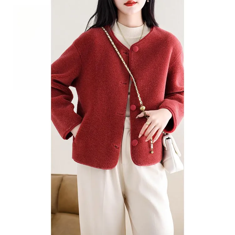 轻奢气质小香风100%澳洲羊毛皮草外套冬季新款皮毛一体大衣女短款