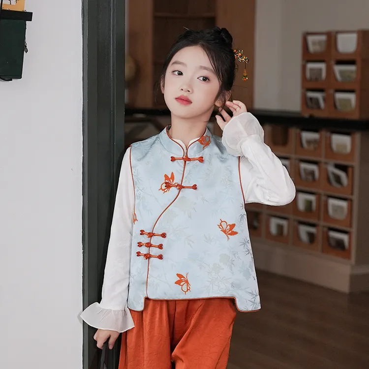 53915女童汉服马甲唐装新中式国风衣服裤子秋装女孩古风外搭背心