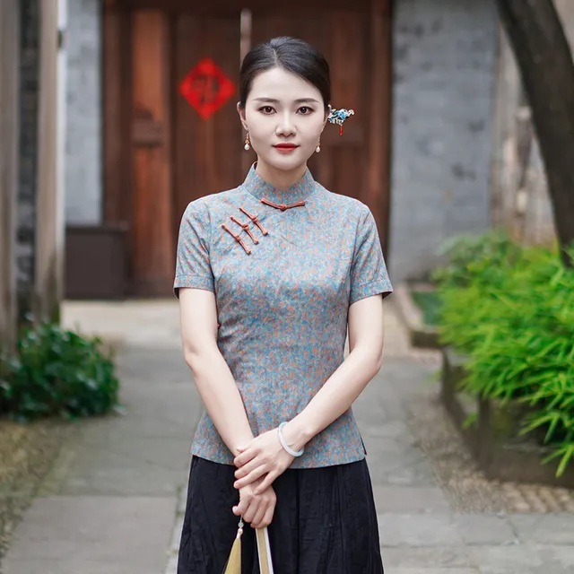 筠雅夏季新款唐装女中国风改良旗袍上衣显瘦百搭新中式女装24J188