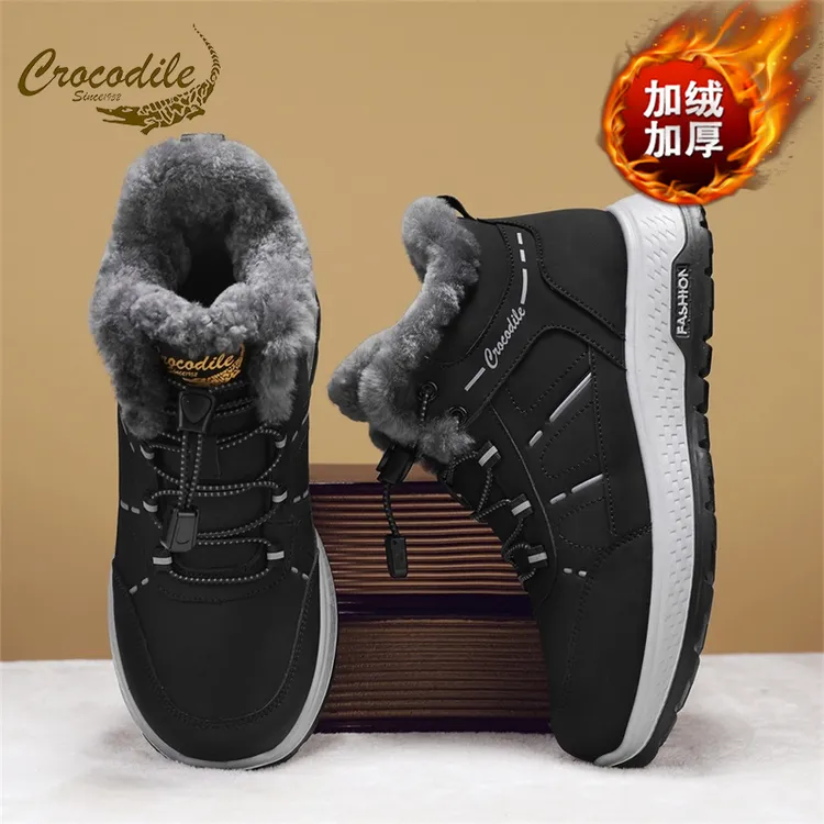 鳄鱼恤雪地靴冬季羊毛加厚棉鞋户外东北皮毛一体保暖运动休闲鞋